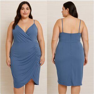 Grace Karin Women's Plus Size Sleeveless Ruched Asymmetrical Blue Dress 2XL